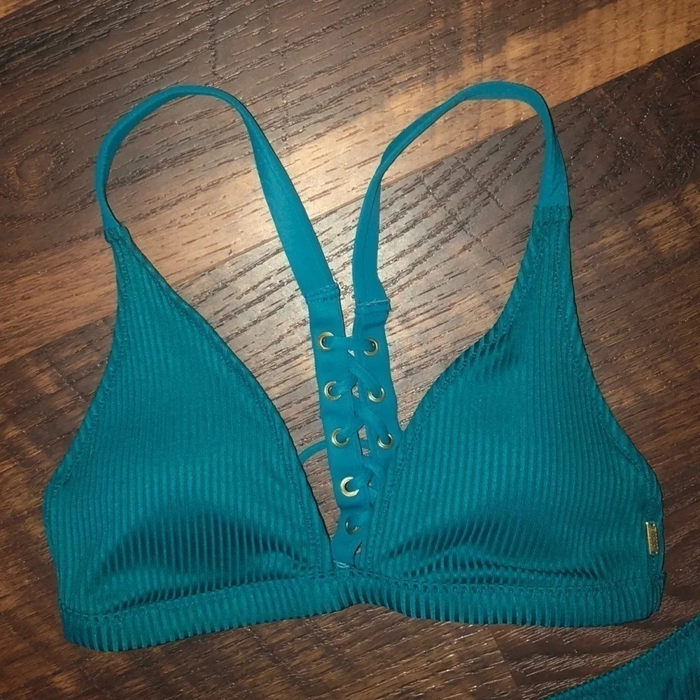 New Victoria’s Secret Pink Ribbed Bikini Teal - Picture 2 of 4